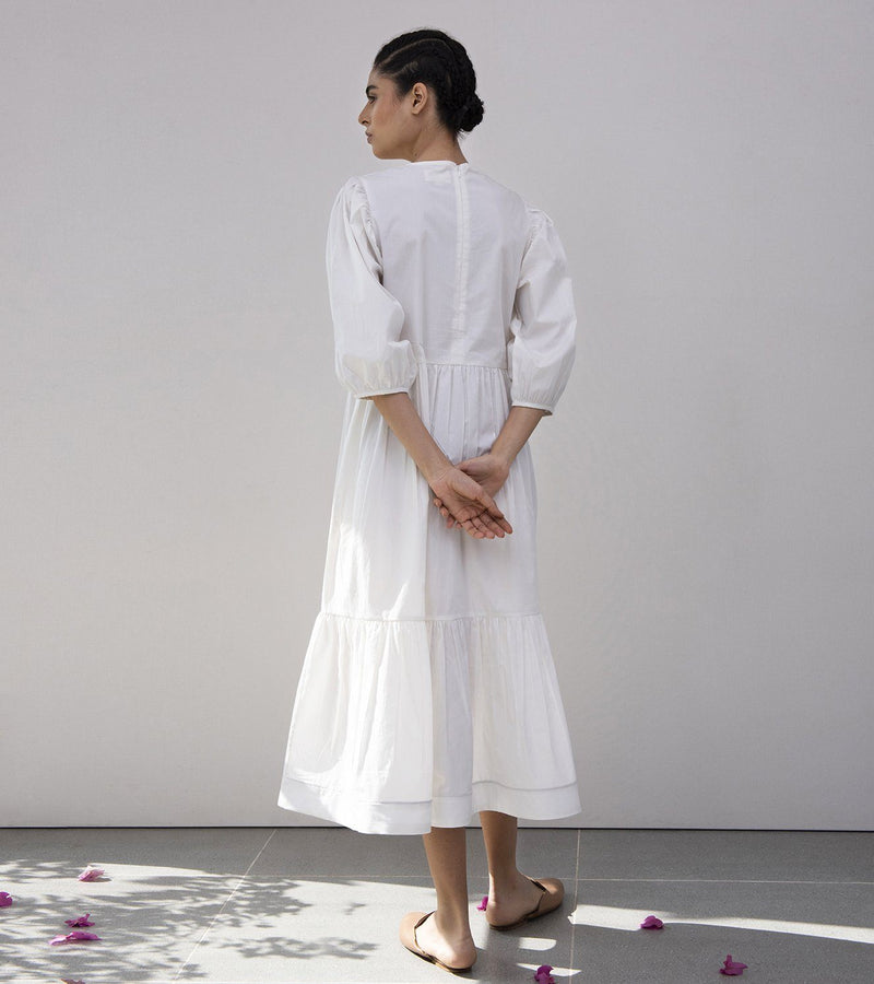 Tuberose Tiered Dress Dress by Khara Kapas in white for women in Singapore