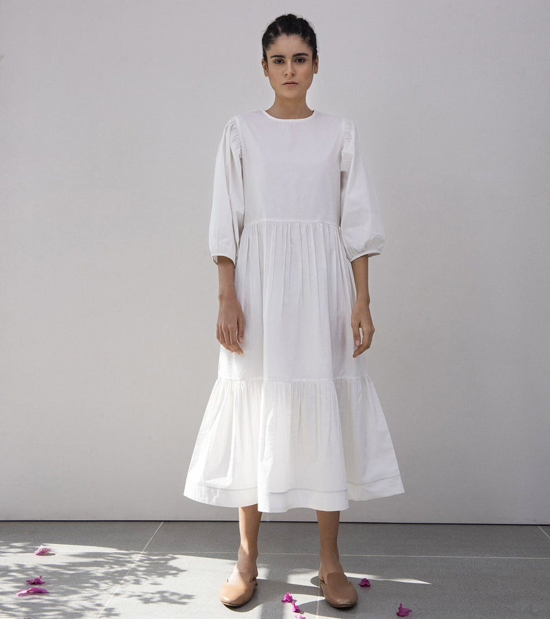 Tuberose Tiered Dress Dress by Khara Kapas in white for women in Singapore