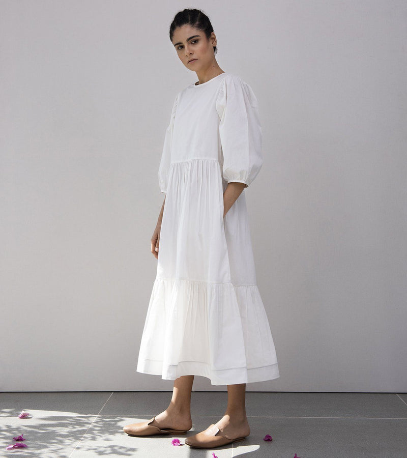 Tuberose Tiered Dress Dress by Khara Kapas in white for women in Singapore