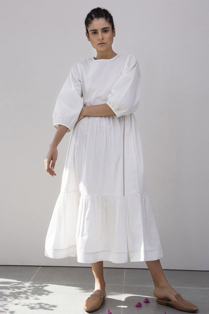 Tuberose Tiered Dress Dress by Khara Kapas in white for women in Singapore
