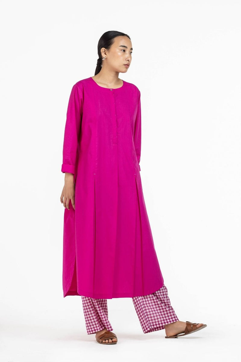 U-hem Kurta Co-ord Hot Pink Co-ord Set,Bottoms,Top & Tunics by THREE for women in Singapore
