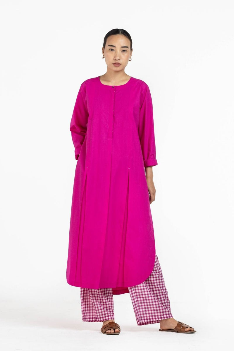 U-hem Kurta Co-ord Hot Pink Co-ord Set,Bottoms,Top & Tunics by THREE for women in Singapore