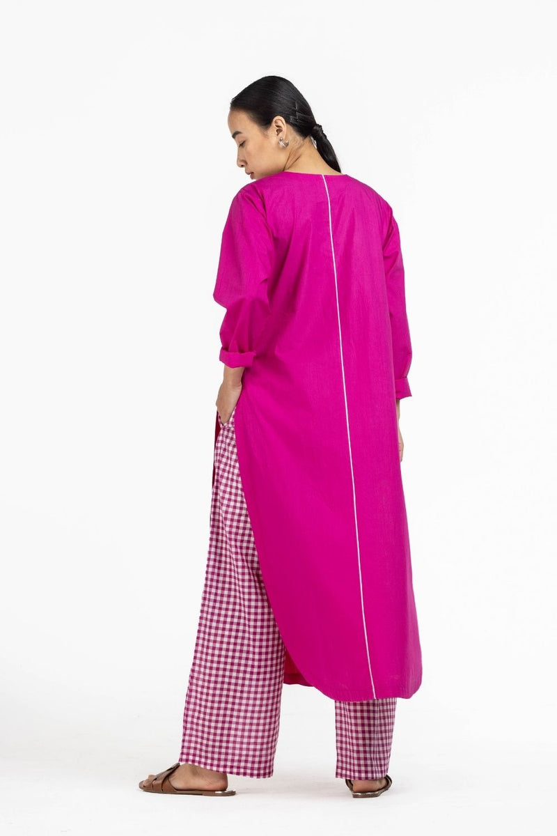 U-hem Kurta Co-ord Hot Pink Co-ord Set,Bottoms,Top & Tunics by THREE for women in Singapore