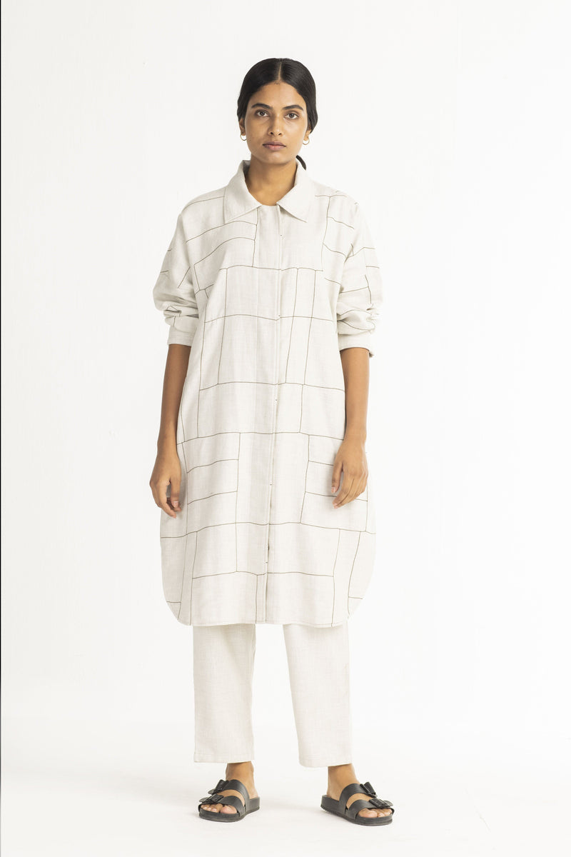U-Shape Jacket- Beige linen Jackets & Overlays by THREE for women in Singapore