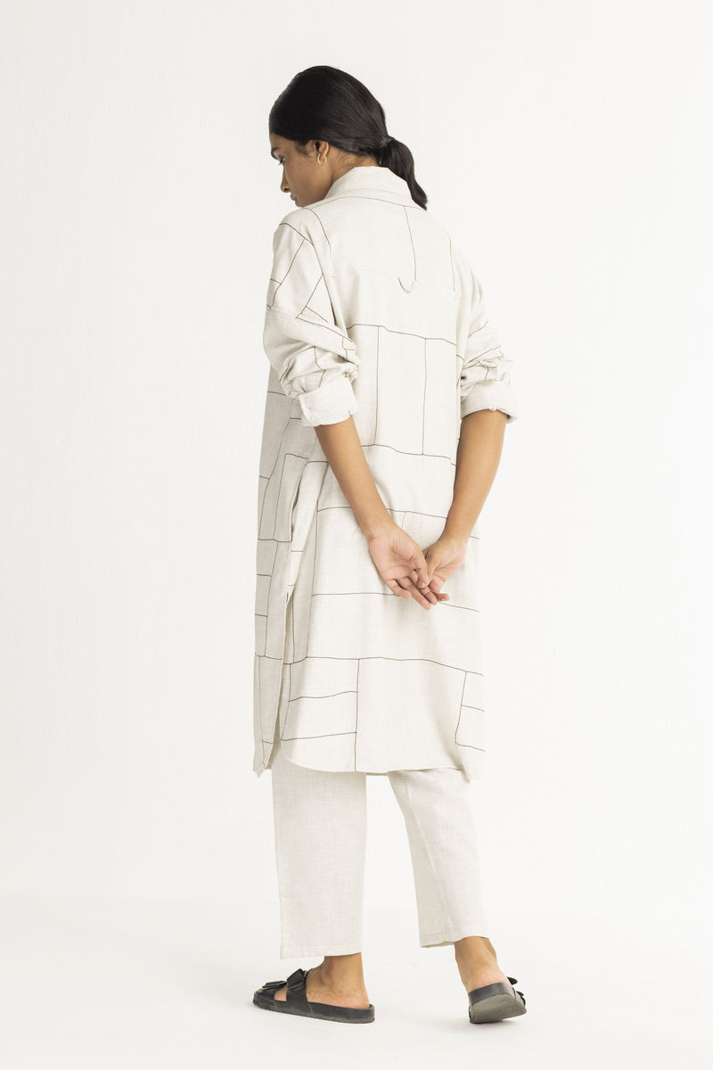 U-Shape Jacket- Beige linen Jackets & Overlays by THREE for women in Singapore