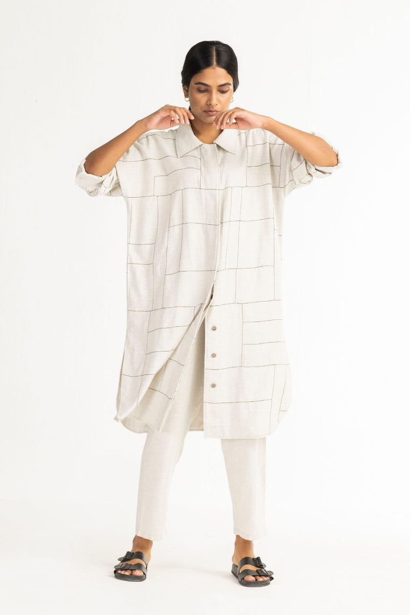 U-Shape Jacket- Beige linen Jackets & Overlays by THREE for women in Singapore