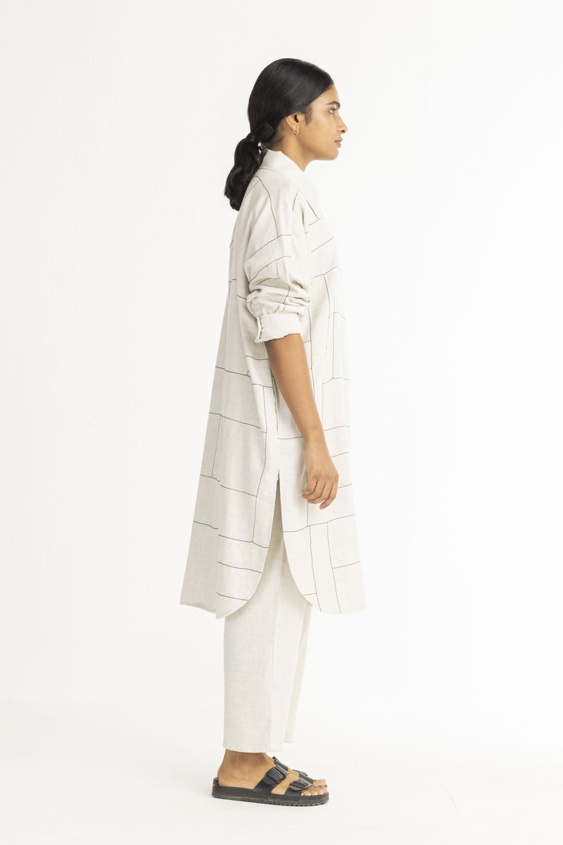U-Shape Jacket- Beige linen Jackets & Overlays by THREE for women in Singapore