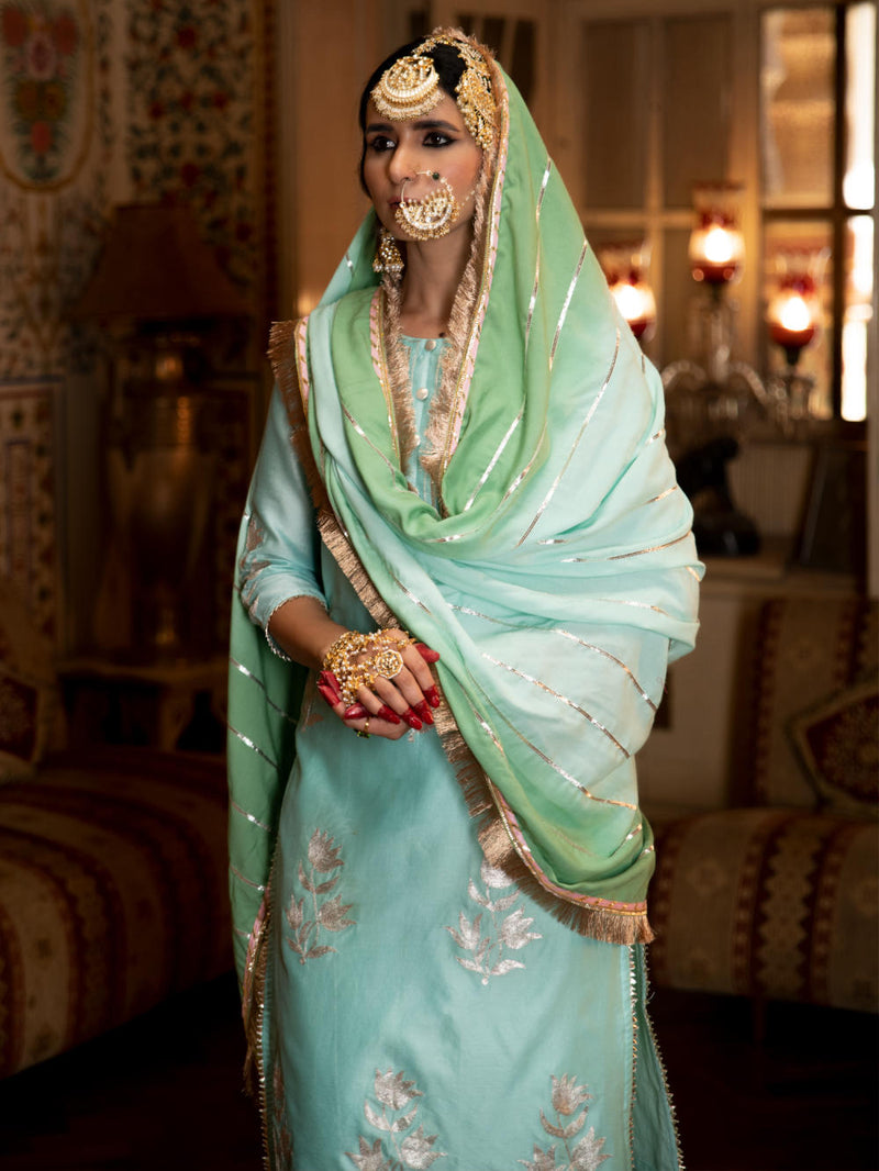 Ulfat - Firoza Chanderi Silk Kurta Salwar Set Ulfat - Firoza Chanderi Silk Kurta Salwar Set by Maison Shefali by Maison Shefali for women in Singapore
