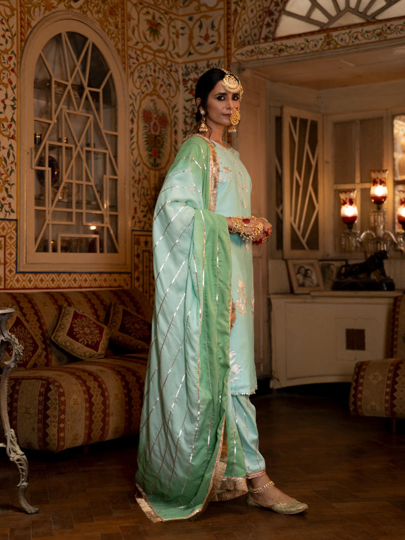 Ulfat - Firoza Chanderi Silk Kurta Salwar Set Ulfat - Firoza Chanderi Silk Kurta Salwar Set by Maison Shefali by Maison Shefali for women in Singapore