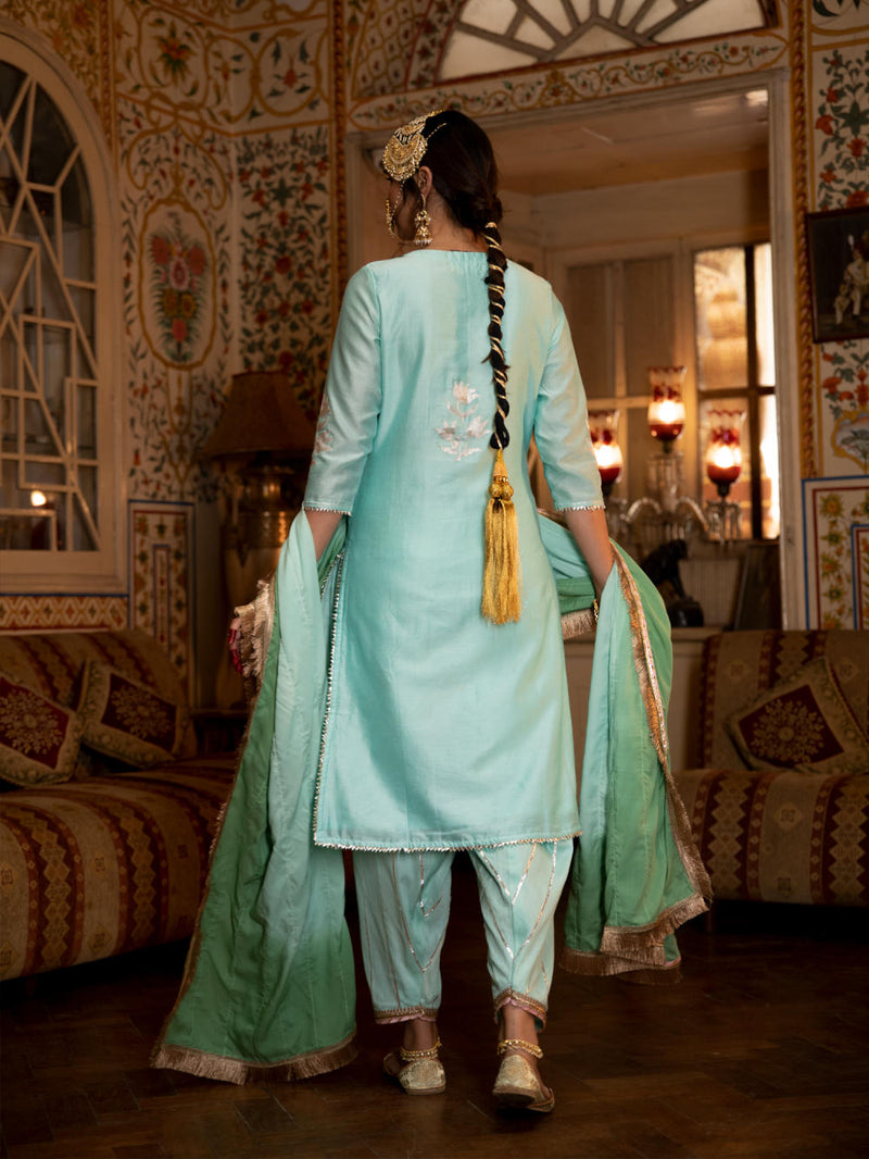 Ulfat - Firoza Chanderi Silk Kurta Salwar Set Ulfat - Firoza Chanderi Silk Kurta Salwar Set by Maison Shefali by Maison Shefali for women in Singapore