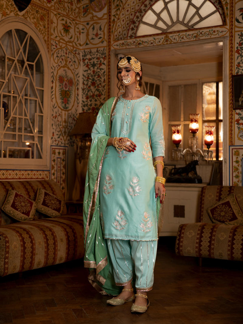Ulfat - Firoza Chanderi Silk Kurta Salwar Set Ulfat - Firoza Chanderi Silk Kurta Salwar Set by Maison Shefali by Maison Shefali for women in Singapore