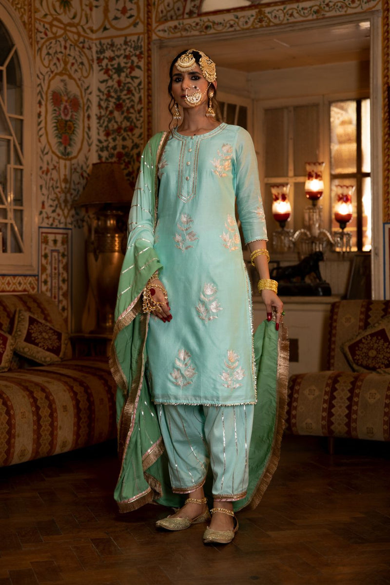 Ulfat - Firoza Chanderi Silk Kurta Salwar Set Ulfat - Firoza Chanderi Silk Kurta Salwar Set by Maison Shefali by Maison Shefali for women in Singapore