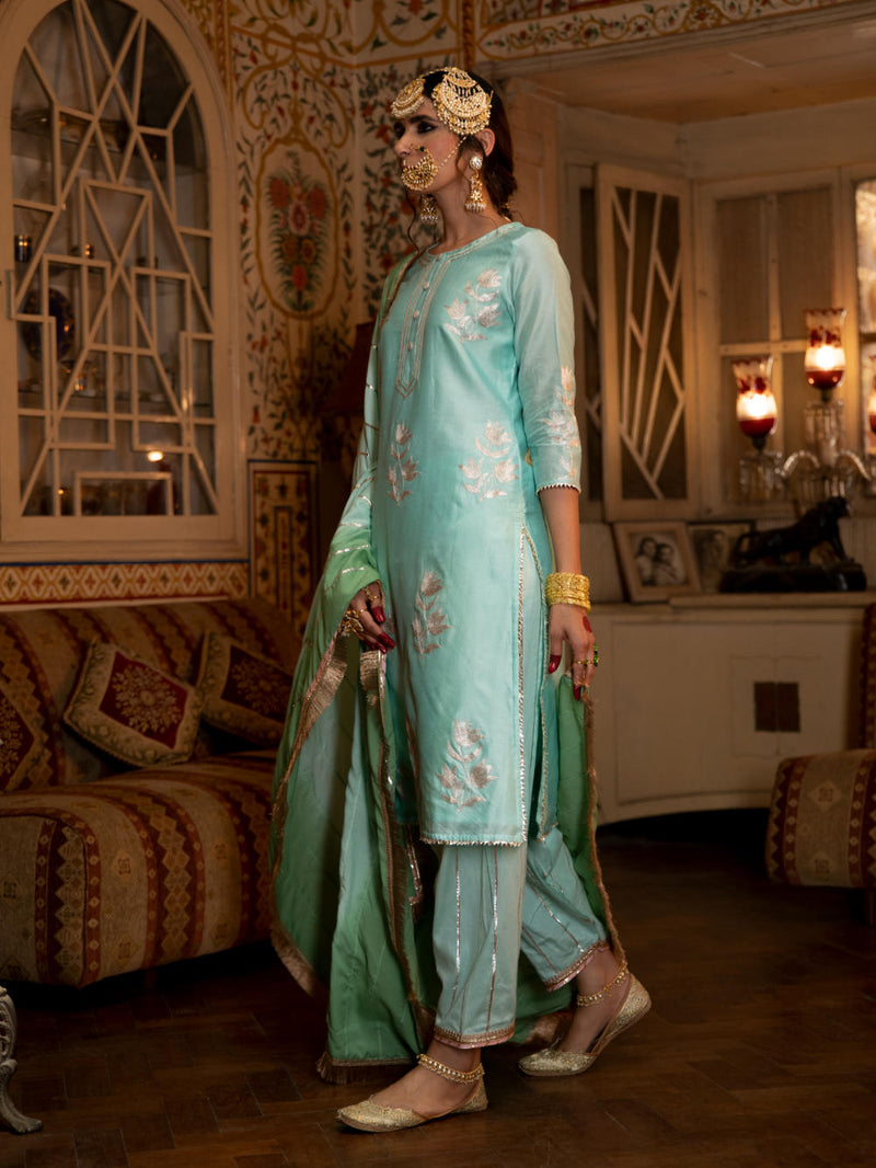 Ulfat - Firoza Chanderi Silk Kurta Salwar Set Ulfat - Firoza Chanderi Silk Kurta Salwar Set by Maison Shefali by Maison Shefali for women in Singapore