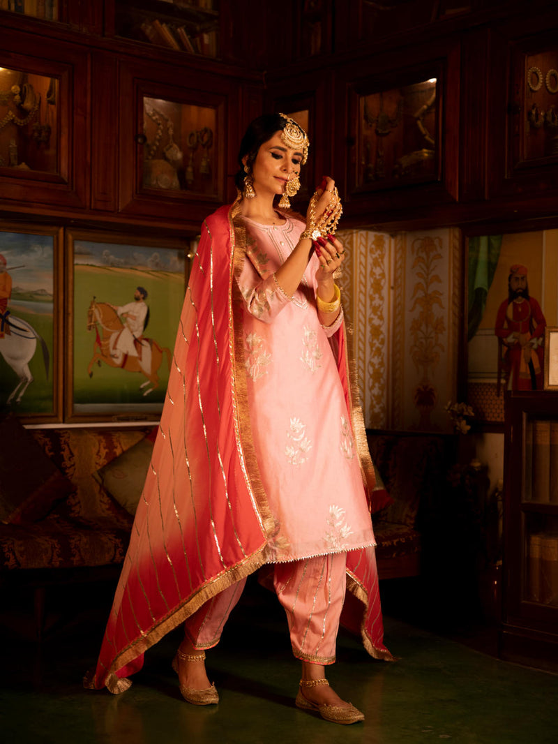 Ulfat - Gulaabi Chanderi Silk Kurta Salwar Set Ulfat - Gulaabi Chanderi Silk Kurta Salwar Set by Maison Shefali by Maison Shefali for women in Singapore