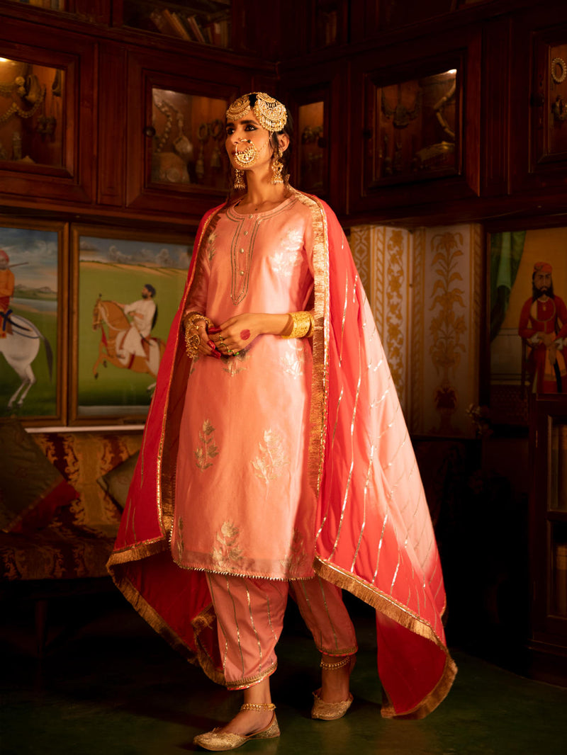 Ulfat - Gulaabi Chanderi Silk Kurta Salwar Set Ulfat - Gulaabi Chanderi Silk Kurta Salwar Set by Maison Shefali by Maison Shefali for women in Singapore