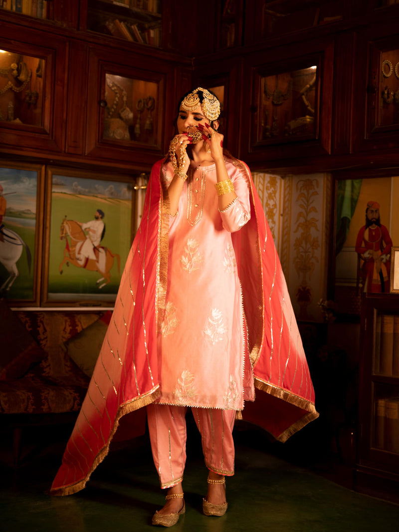Ulfat - Gulaabi Chanderi Silk Kurta Salwar Set Ulfat - Gulaabi Chanderi Silk Kurta Salwar Set by Maison Shefali by Maison Shefali for women in Singapore
