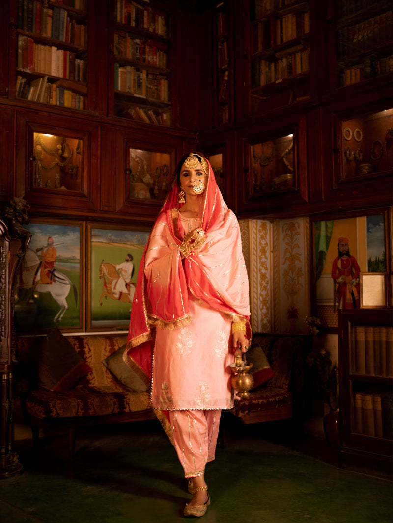 Ulfat - Gulaabi Chanderi Silk Kurta Salwar Set Ulfat - Gulaabi Chanderi Silk Kurta Salwar Set by Maison Shefali by Maison Shefali for women in Singapore