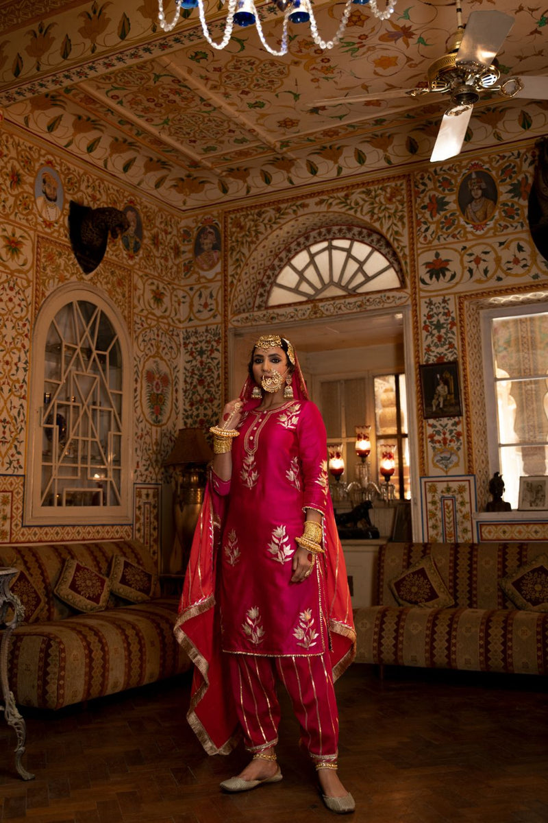 Ulfat- Surkh Chanderi Silk Kurta Salwar Set Ulfat- Surkh Chanderi Silk Kurta Salwar Set by Maison Shefali by Maison Shefali for women in Singapore