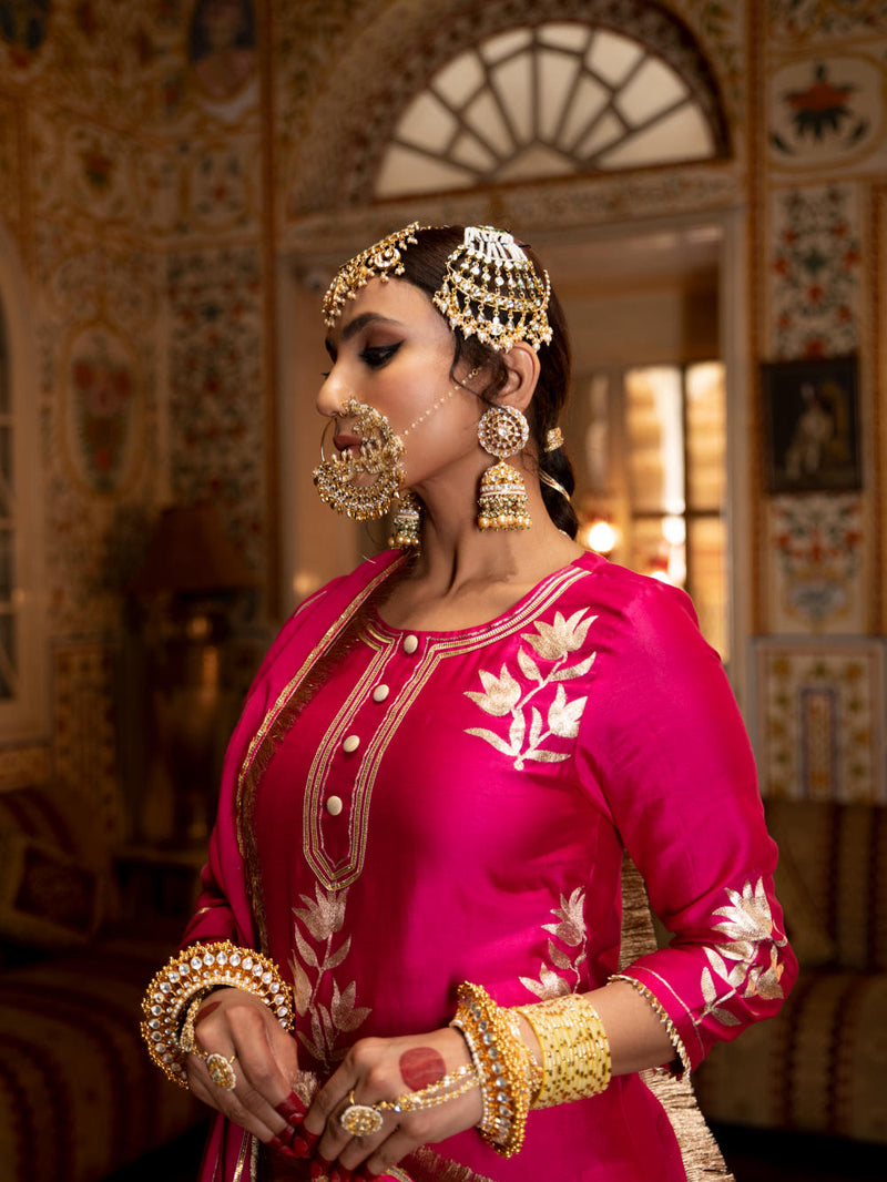 Ulfat- Surkh Chanderi Silk Kurta Salwar Set Ulfat- Surkh Chanderi Silk Kurta Salwar Set by Maison Shefali by Maison Shefali for women in Singapore
