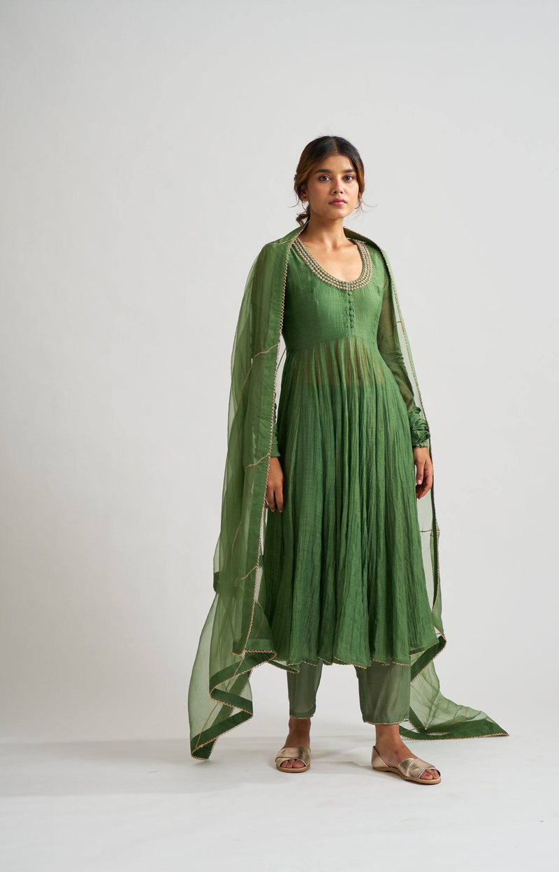 Vara Leaf Green Ghoomer Anarkali Set Fashion DOT