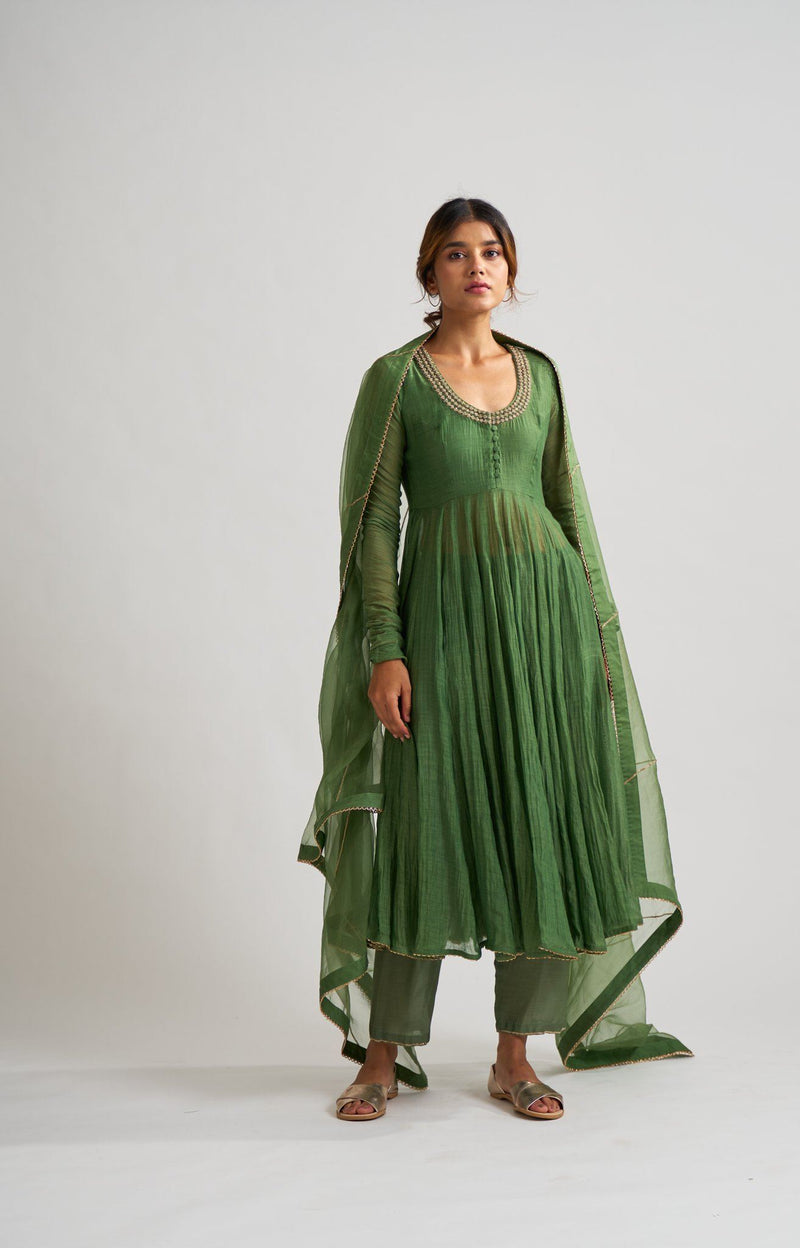 Vara Leaf Green Ghoomer Anarkali Set Fashion DOT