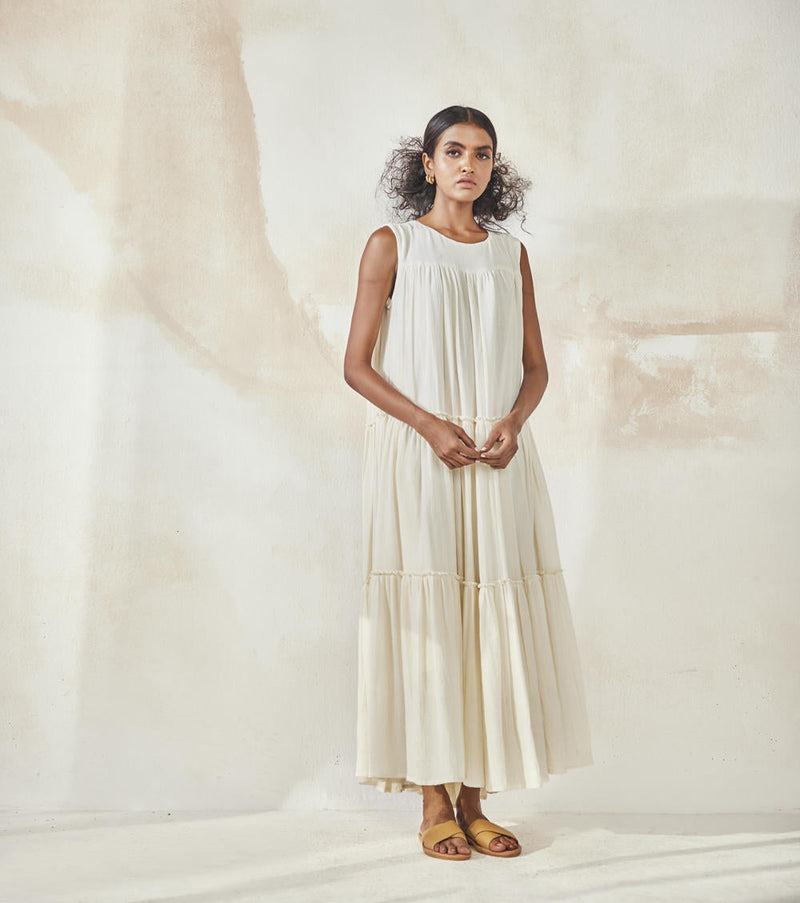 White Lily Bouque Dress by Khara Kapas in white for women in Singapore