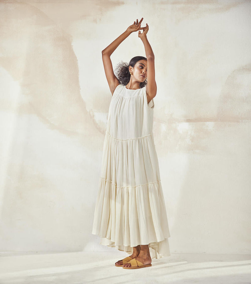 White Lily Bouque Dress by Khara Kapas in white for women in Singapore