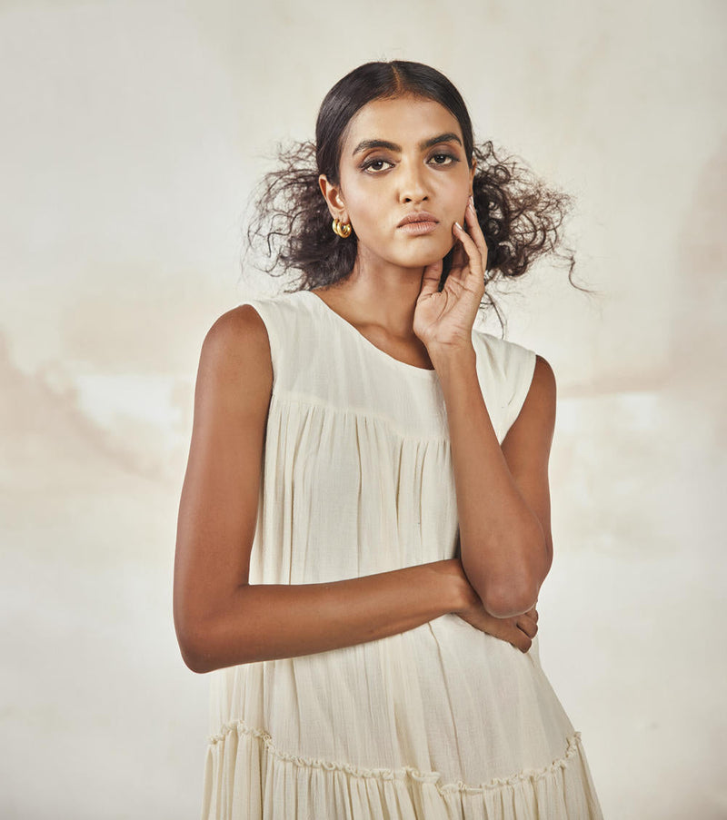 White Lily Bouque Dress by Khara Kapas in white for women in Singapore