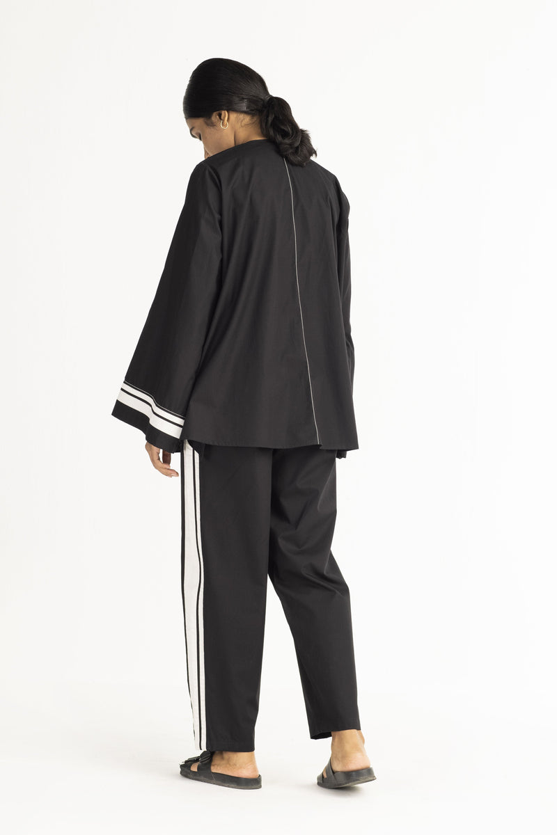 Wide Sleeve Top - Black linen Top & Tunics by THREE in black color for women in Singapore