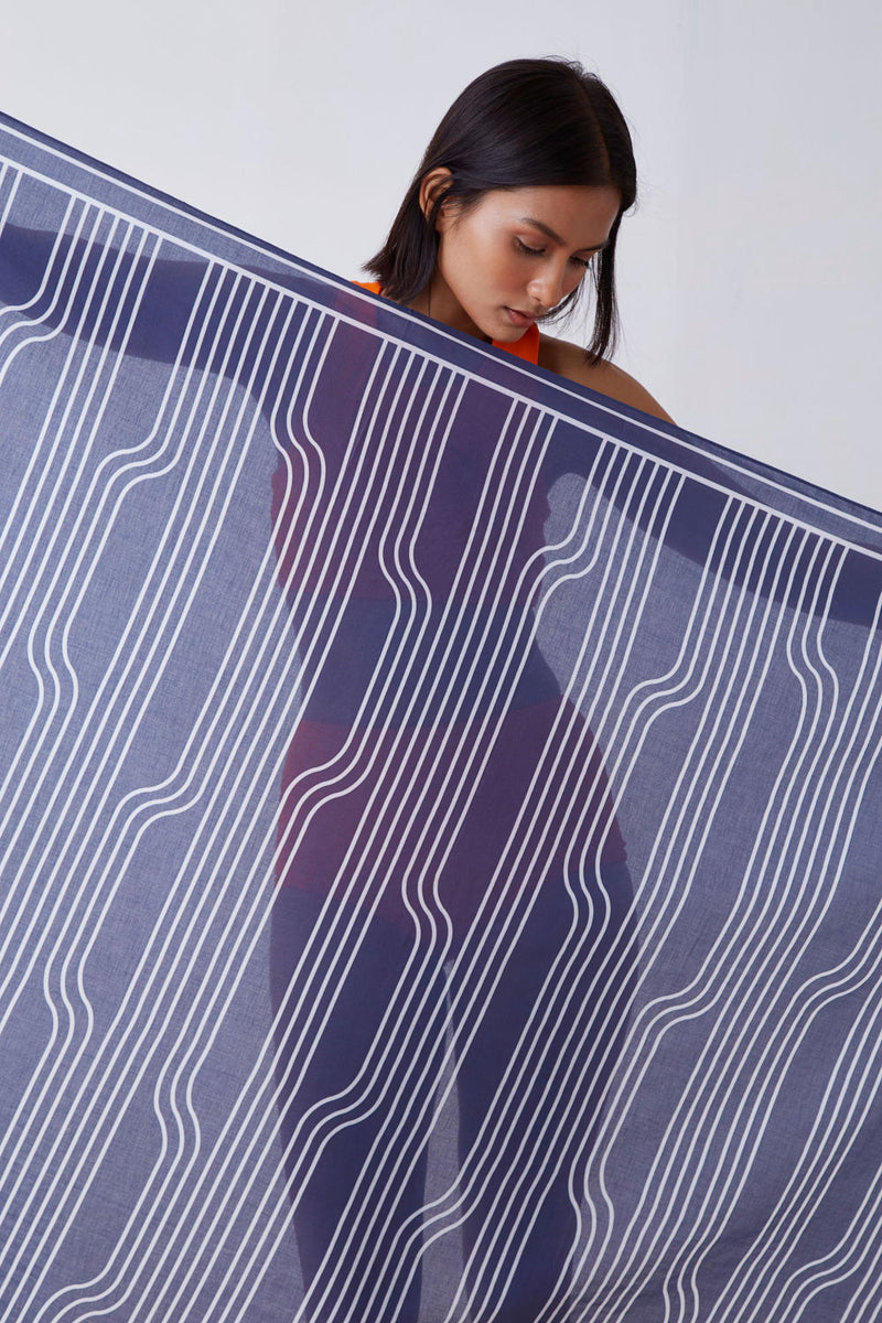 Window Pane Print Sarong - Blue and White Lounge Wear by The Summer House for women in Singapore
