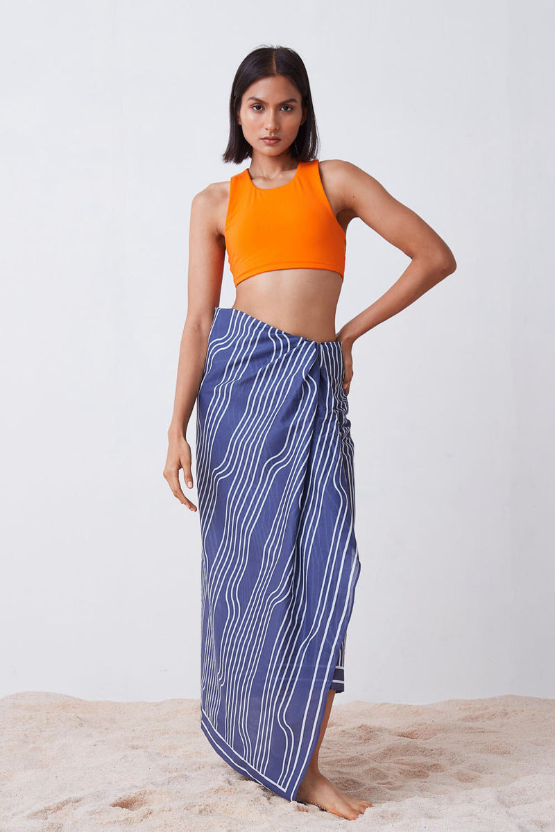 Window Pane Print Sarong - Blue and White Lounge Wear by The Summer House for women in Singapore