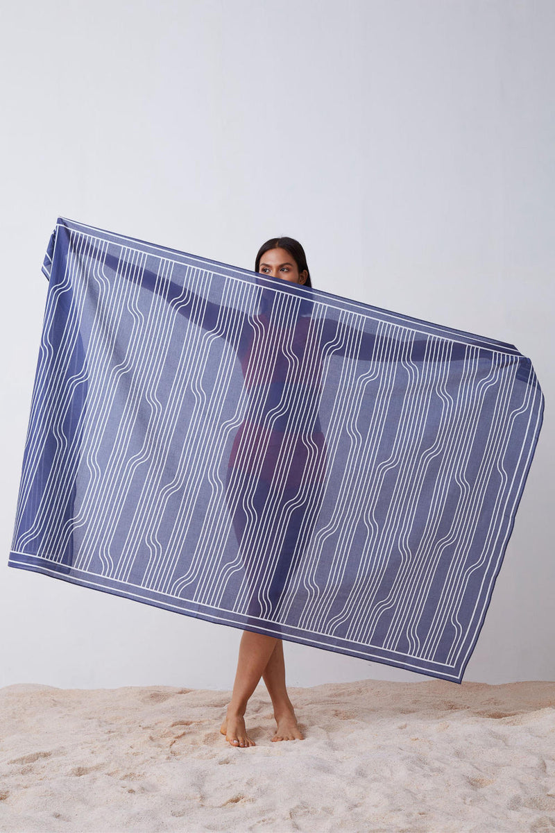 Window Pane Print Sarong - Blue and White Lounge Wear by The Summer House for women in Singapore