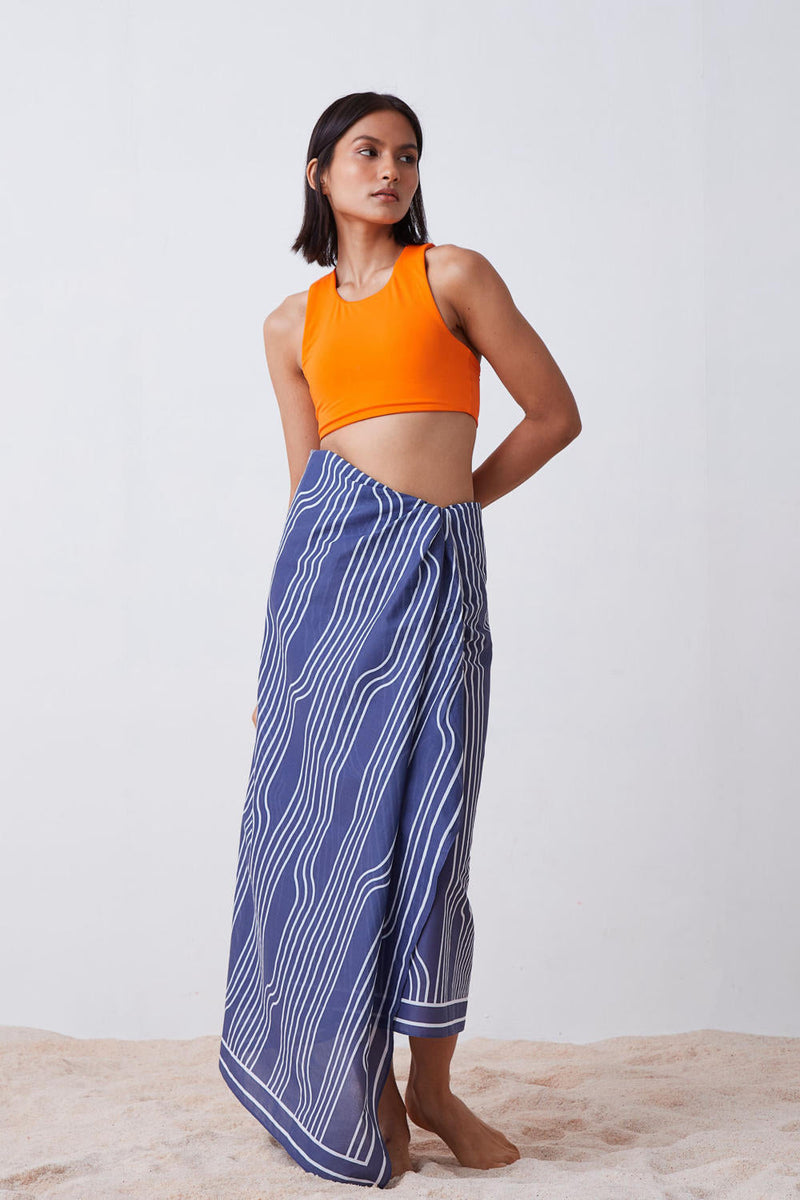 Window Pane Print Sarong - Blue and White Lounge Wear by The Summer House for women in Singapore