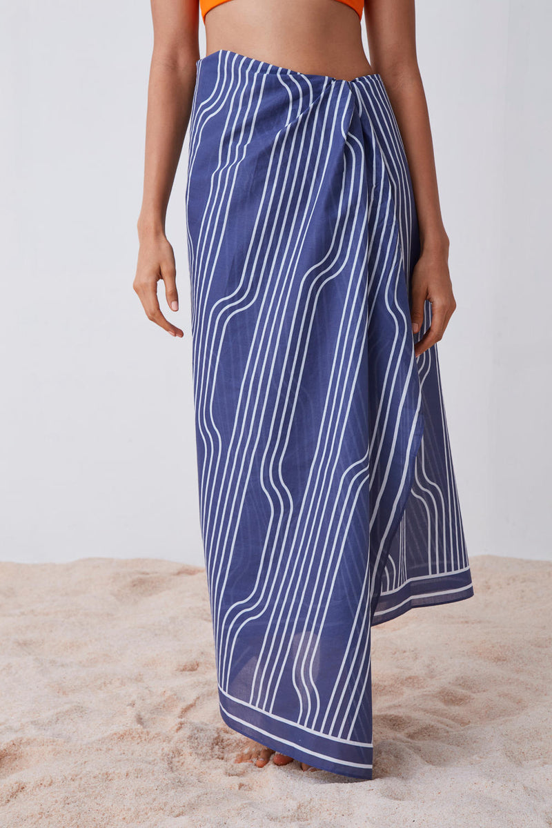 Window Pane Print Sarong - Blue and White Lounge Wear by The Summer House for women in Singapore
