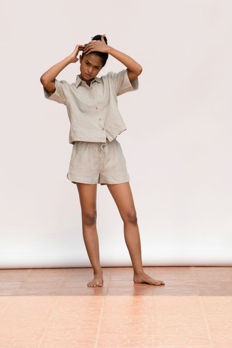 Women's Undyed Linen Shorts Set Fashion Saphed