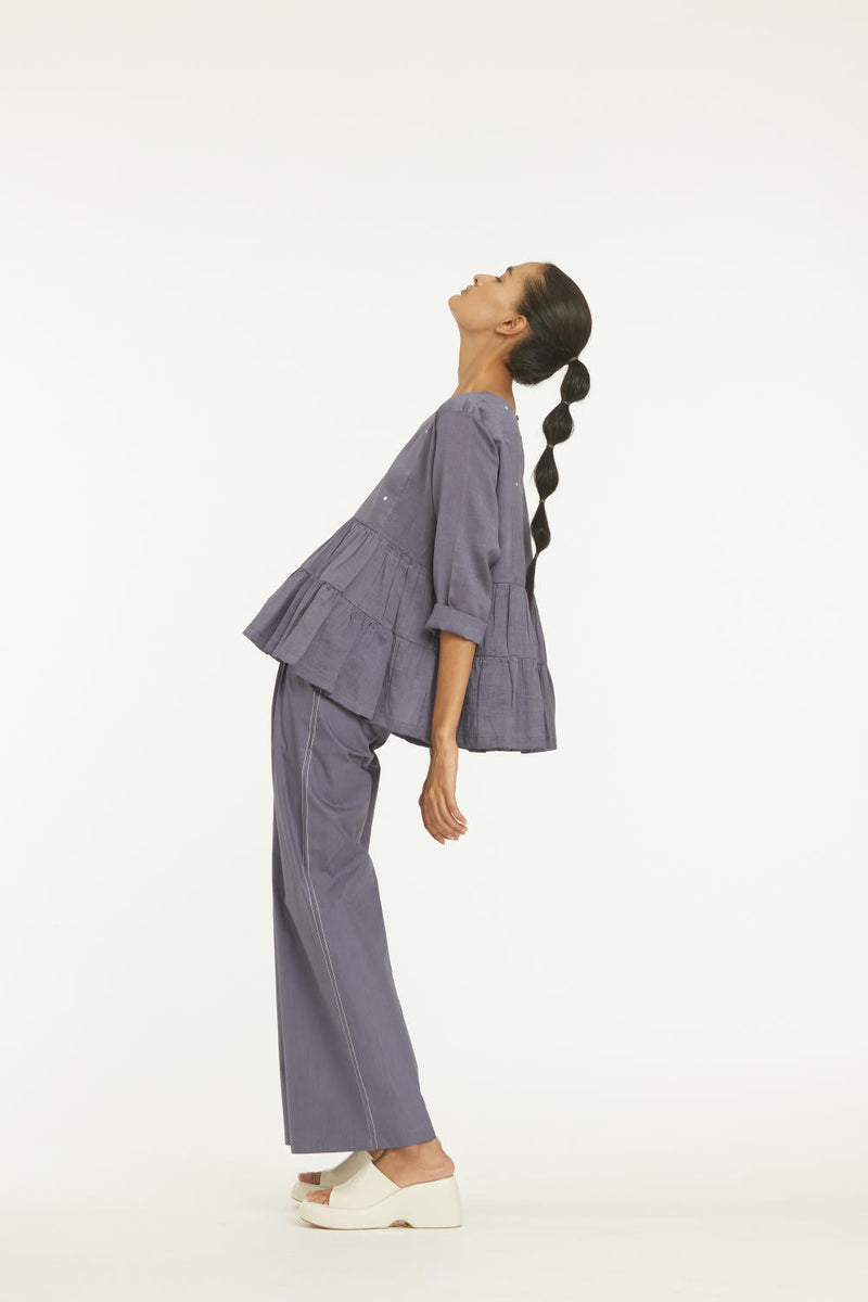 Yoke Frill Top Co-ord Violet Co-ord Set,Bottoms,Top & Tunics by THREE for women in Singapore