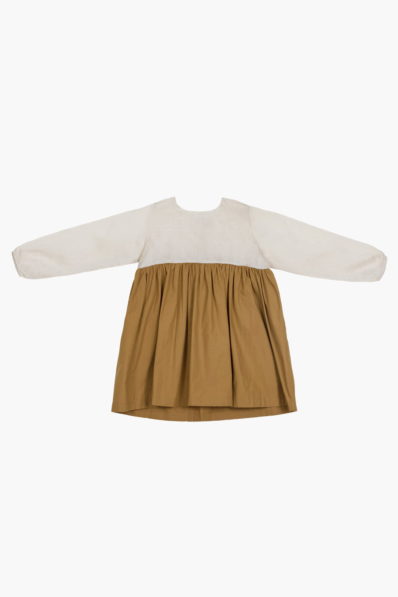 YOKE GATHER DRESS- MUSTARD Dress by THREE Kids for kids in Singapore