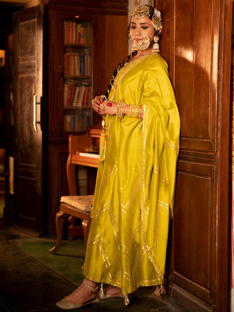 Zara - Panna Chanderi Silk Kurta Pant Set Zara - Panna Chanderi Silk Kurta Pant Set by Maison Shefali by Maison Shefali for women in Singapore
