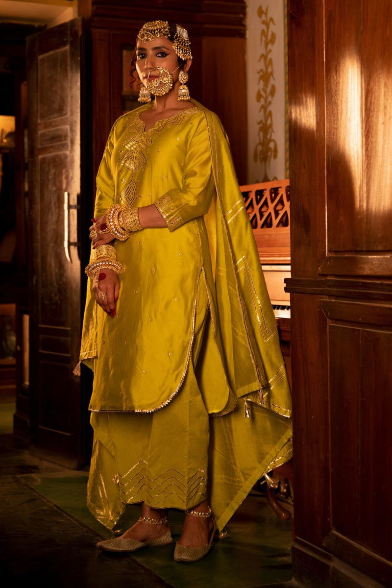 Zara - Panna Chanderi Silk Kurta Pant Set Zara - Panna Chanderi Silk Kurta Pant Set by Maison Shefali by Maison Shefali for women in Singapore